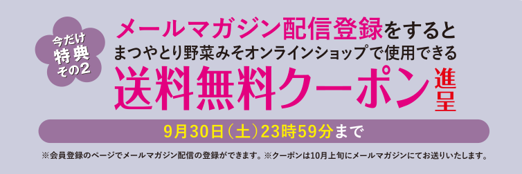 メールマガジン配信登録をすると送料無料クーポン進呈